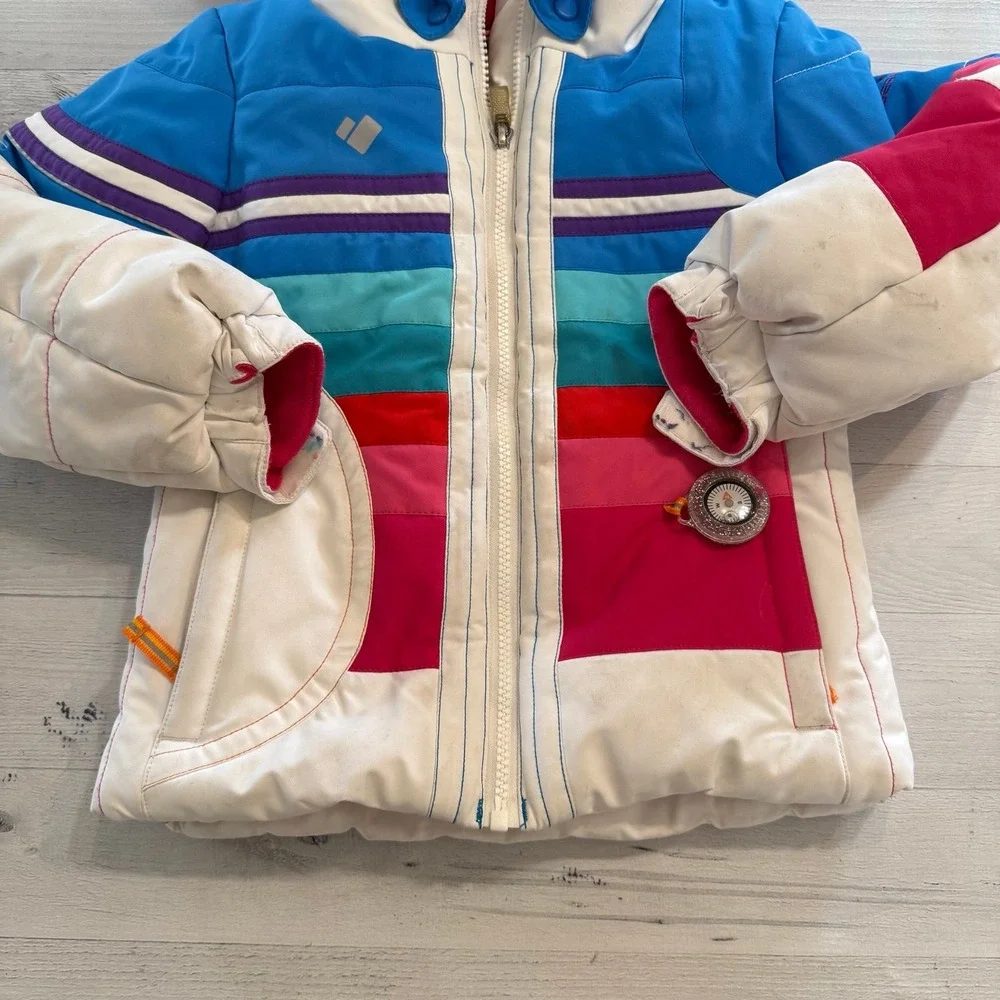 Obermeyer girls white blue pink ski snowboard winter jacket size 4‎